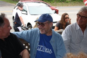Famed attorney Alan Dershowitz hanging out the porch of the Chilmark General Store in the Martha's Vineyard town of Chilmark, Mass. (Anthony Weiss/JTA)
