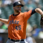 OAKLAND, CA - APRIL 30:  Scott Feldman #46 of the Houston Astros pitches against the Oakland Athletics in the bottom of the six inning at O.co Coliseum on April 30, 2016 in Oakland, California.  (Photo by Thearon W. Henderson/Getty Images)