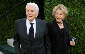 WEST HOLLYWOOD, CA - FEBRUARY 24: Actor Kirk Douglas and Anne Buydens arrive at the 2013 Vanity Fair Oscar Party at Sunset Tower on February 24, 2013 in West Hollywood, California.  (Photo by Mark Sullivan/WireImage)
