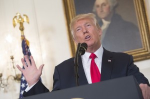 WASHINGTON, D.C. - AUGUST 14: (AFP-OUT) U.S. President Donald Trump makes a statement on the violence this past weekend in Charlottesville, Virginia at the White House on August 14, 2017 in Washington, DC. Heather Heyer, 32, was killed in Charlottesville when a car allegedly driven by James Alex Fields Jr. barreled into a crowd of counter-protesters following violence at the 'Unite the Right' rally. Two Virginia state police troopers were also killed when their helicopter crashed while covering events on the ground. (Photo by Chris Kleponis-Pool/Getty Images)