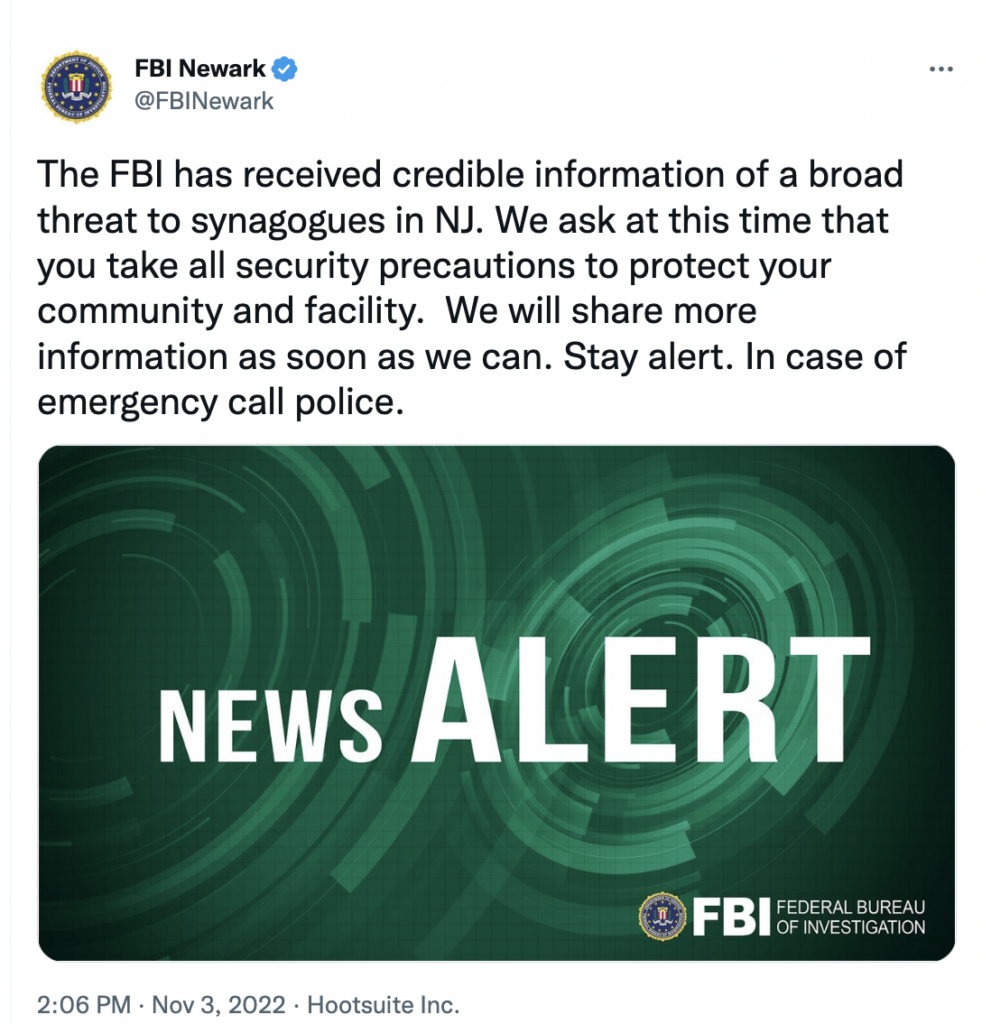 FBI Person who made NJ synagogue threat identified and ‘no longer